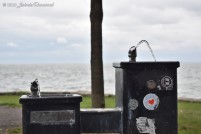 A perpetually running water fountain in Promontory Point Park, overlooking Lake Michigan