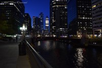 The Chicago River at night, near the Jackson Boulevard entrance of Union Station