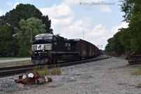 An autoparts train heads west through Attica, IN. 256 was held in the next siding west for this train to pass.